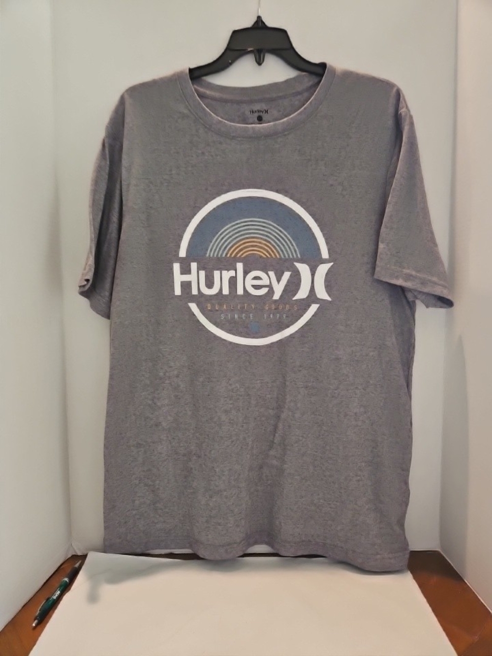 Hurley Gray Tee with White and Blue Logo